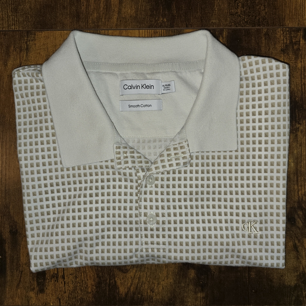 Calvin Klein Men's White and Brown Polo Shirt